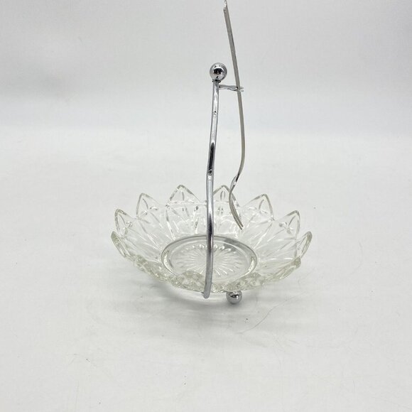 Vtg Seafood Server Glass Dish Scallop Edges Stainless Fork Handle Relish Dish - Picture 5 of 13